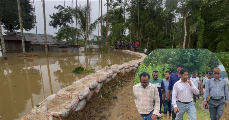 উজিরপুরে মনু নদীর বাঁধ ভেঙে লোকালয়ে পানি, বাড়ছে ভাঙন আতঙ্ক