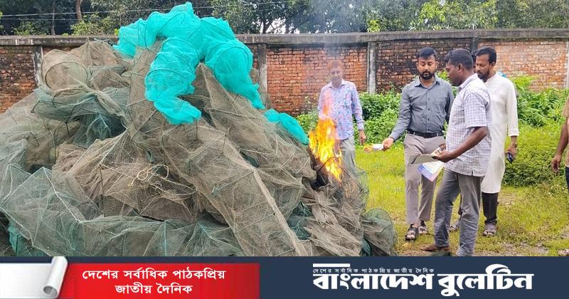 মাধবপুরে অবৈধ ৭৬ পিস অবৈধ জাল জব্দ