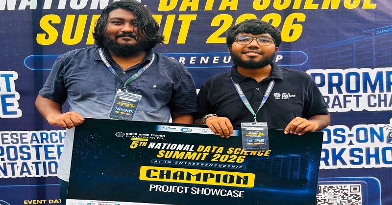 ন্যাশনাল ডাটা সায়েন্স সাবমিট ২০২৬এর প্রজেক্ট সোকেজিং সেগমেন্টে চ্যাম্পিয়ন UFTB-এর দুই শিক্ষার্থী