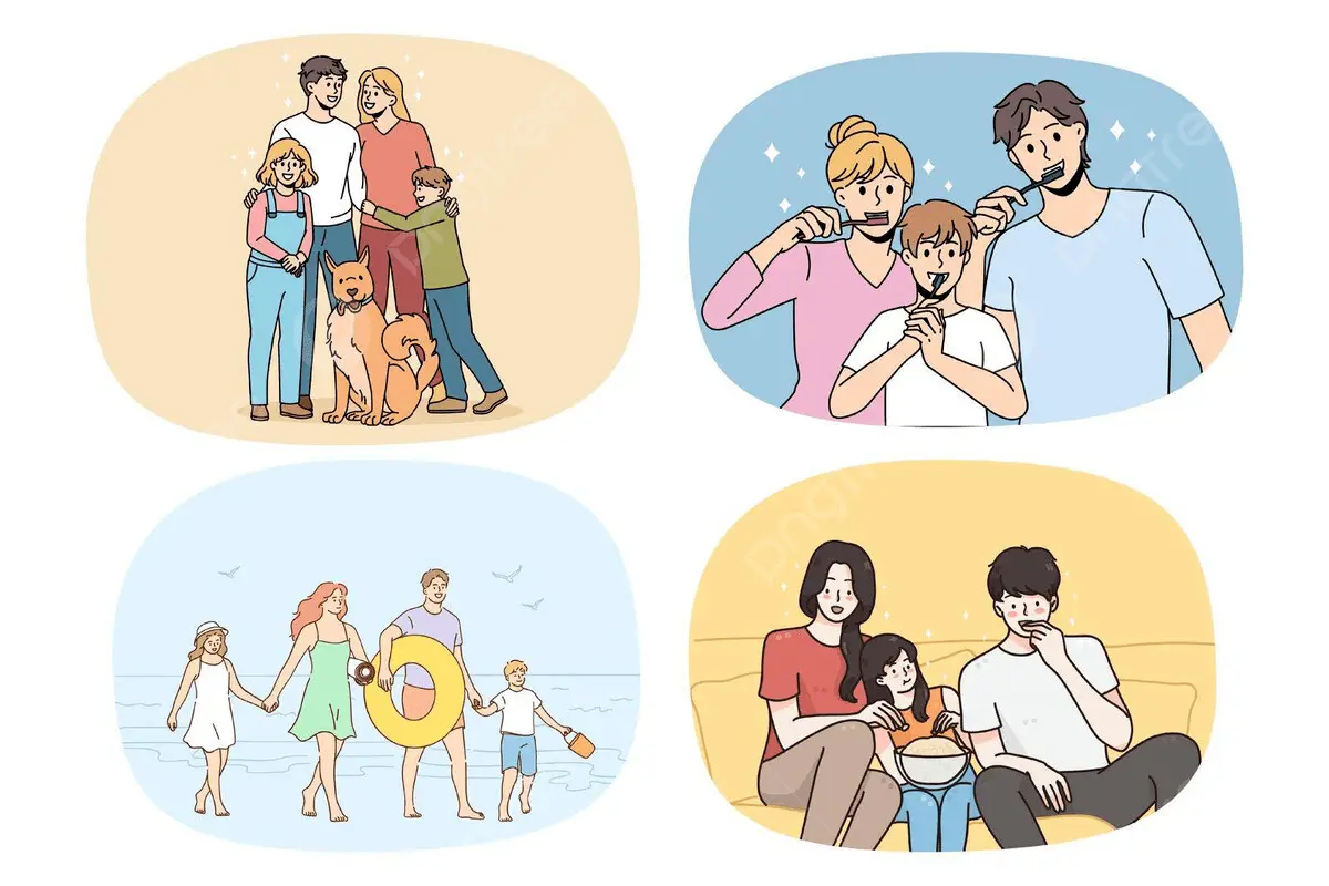 Family Bonding Time Joyful Parents And Children Having Fun Together Vector, Home, Outline, Family Illustration Background And Wallpaper For Free Download - Pngtree